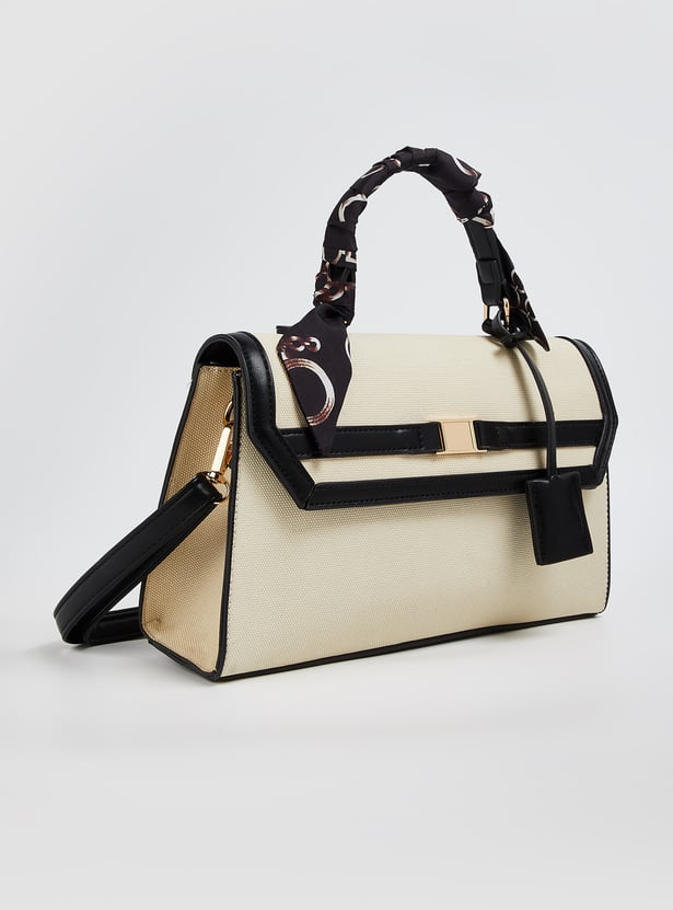 Women Solid Satchel with Scarf Detail