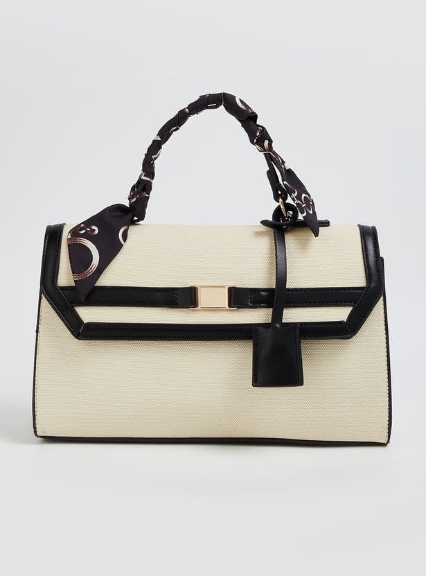 Women Solid Satchel with Scarf Detail