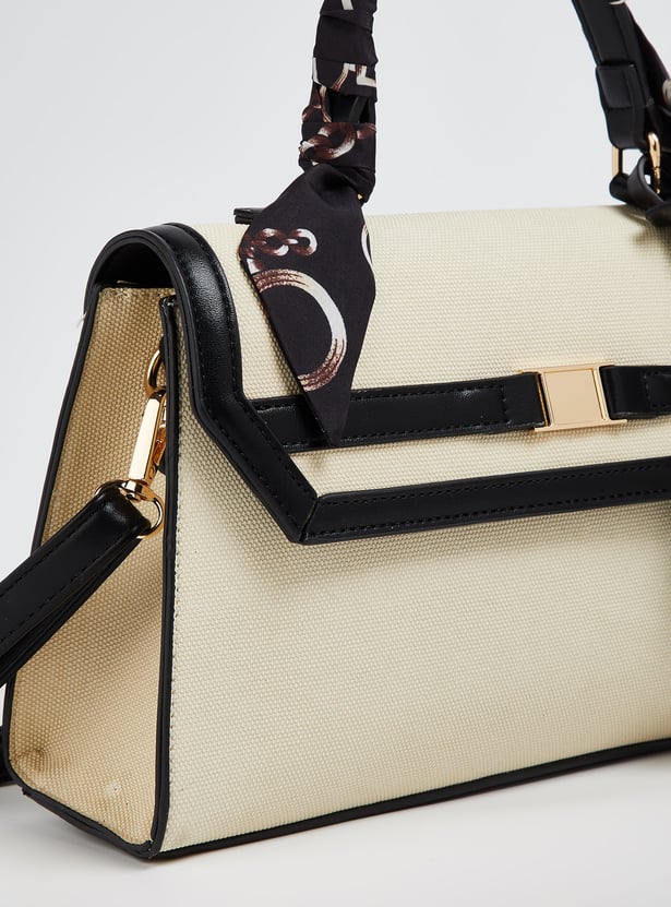 Women Solid Satchel with Scarf Detail