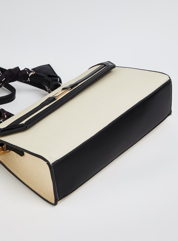 Women Solid Satchel with Scarf Detail