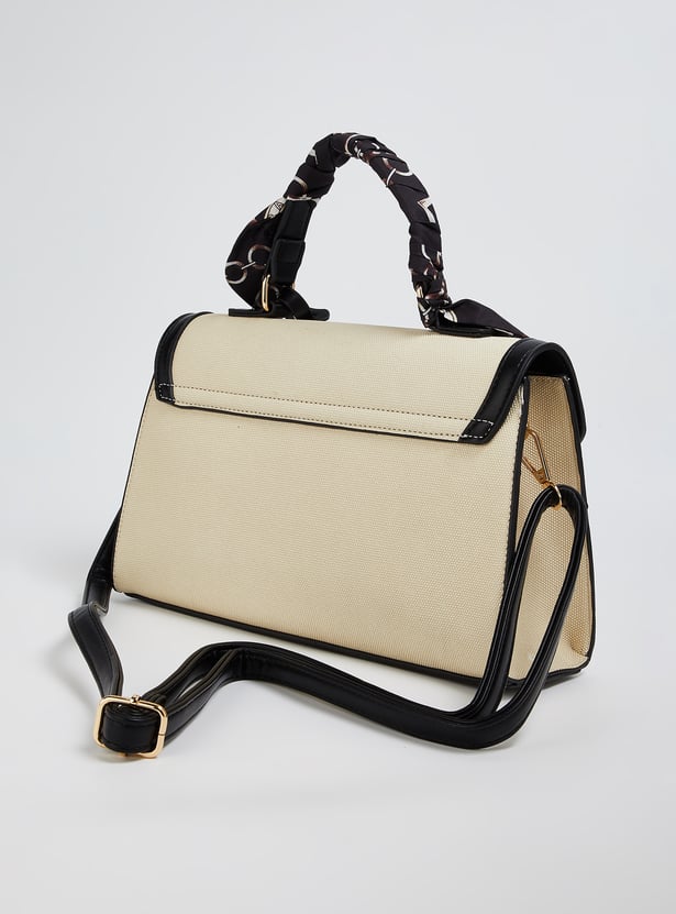 Women Solid Satchel with Scarf Detail