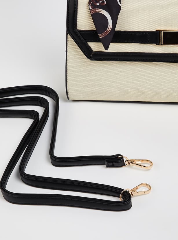 Women Solid Satchel with Scarf Detail