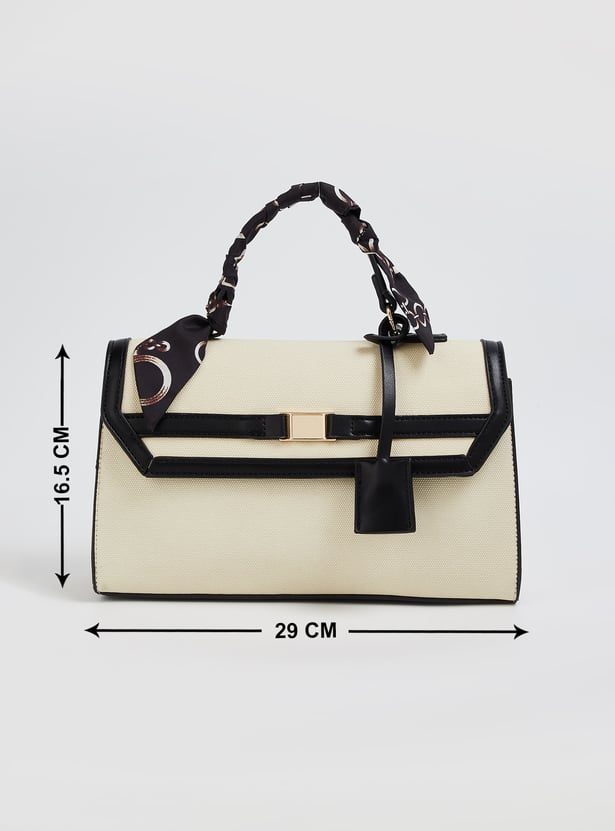 Women Solid Satchel with Scarf Detail