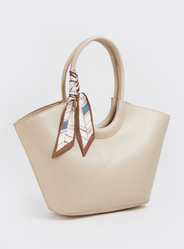 Women Solid Handheld Bag with Scarf Detail