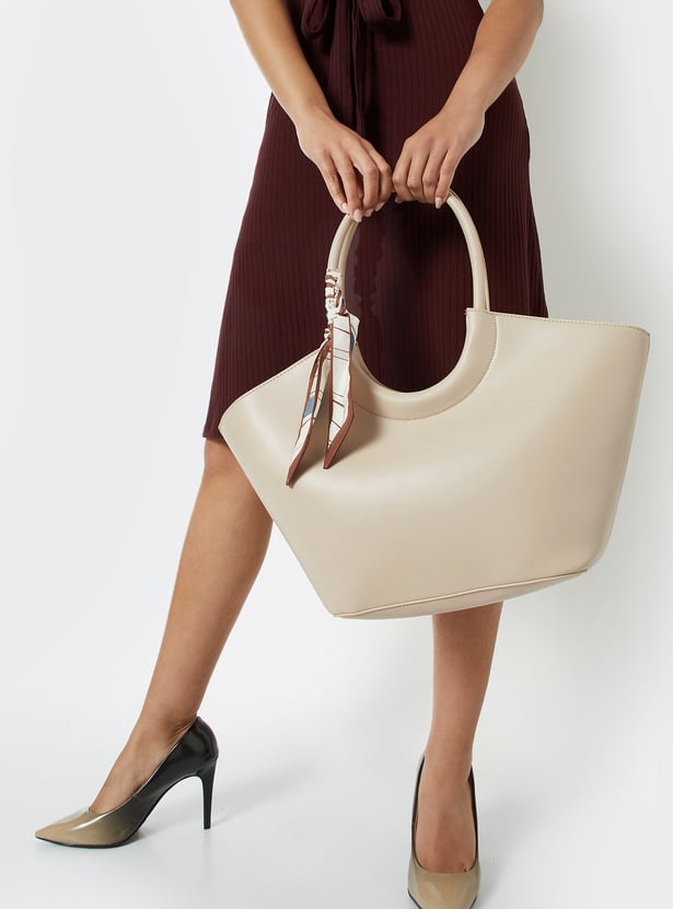 Women Solid Handheld Bag with Scarf Detail