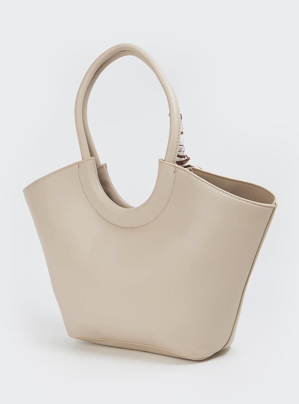 Women Solid Handheld Bag with Scarf Detail