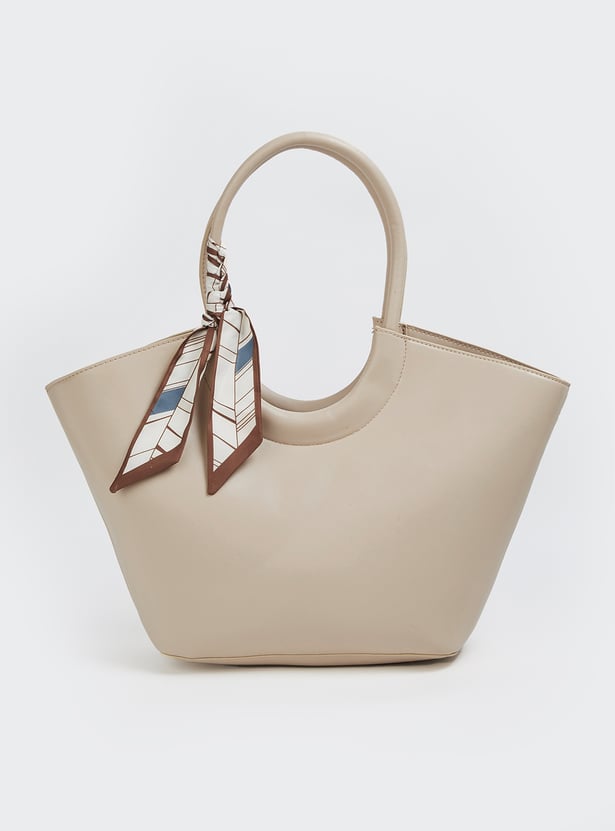 Women Solid Handheld Bag with Scarf Detail