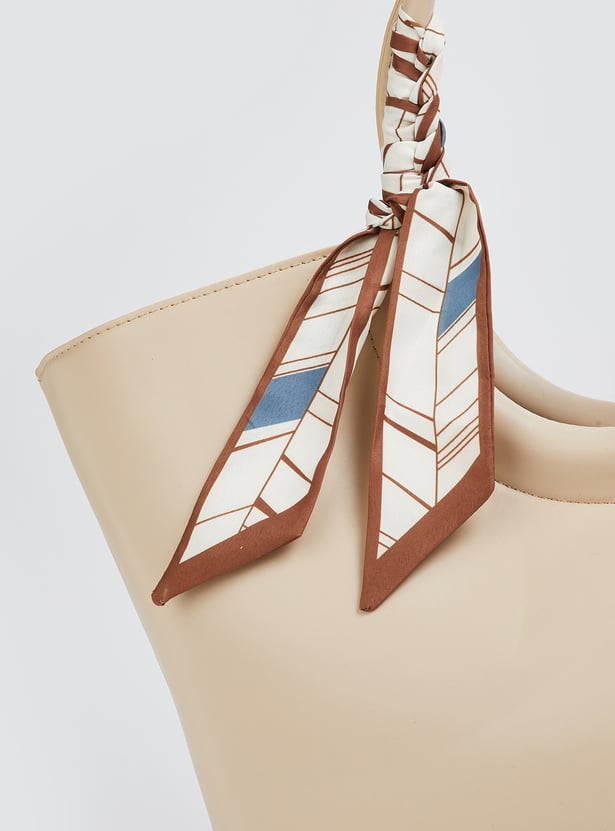 Women Solid Handheld Bag with Scarf Detail