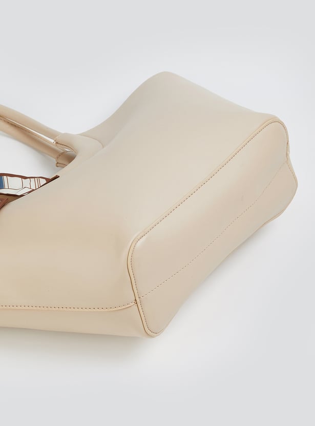 Women Solid Handheld Bag with Scarf Detail