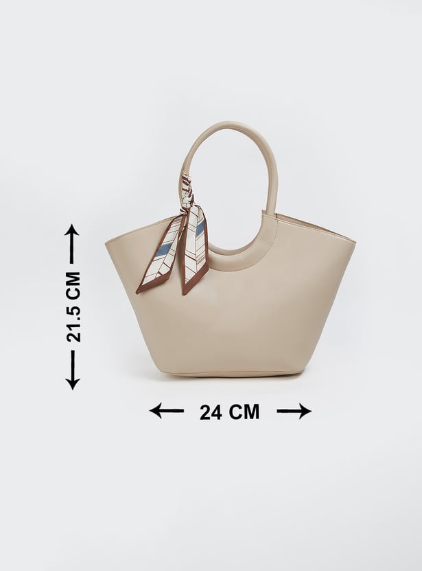 Women Solid Handheld Bag with Scarf Detail
