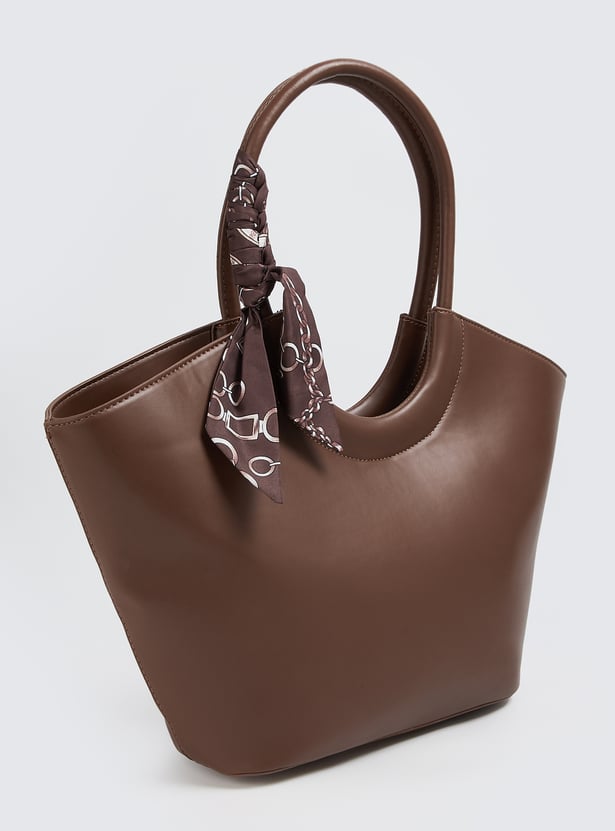 Women Solid Handheld Bag with Scarf Detail