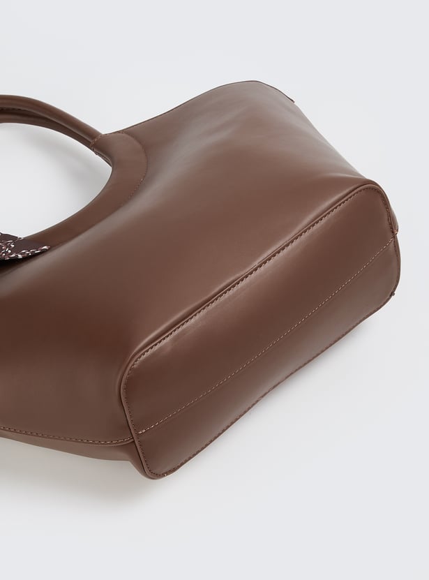 Women Solid Handheld Bag with Scarf Detail