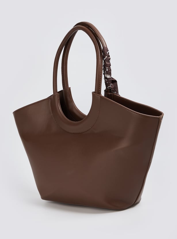 Women Solid Handheld Bag with Scarf Detail