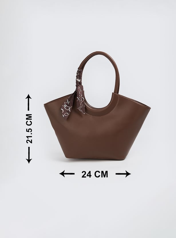 Women Solid Handheld Bag with Scarf Detail