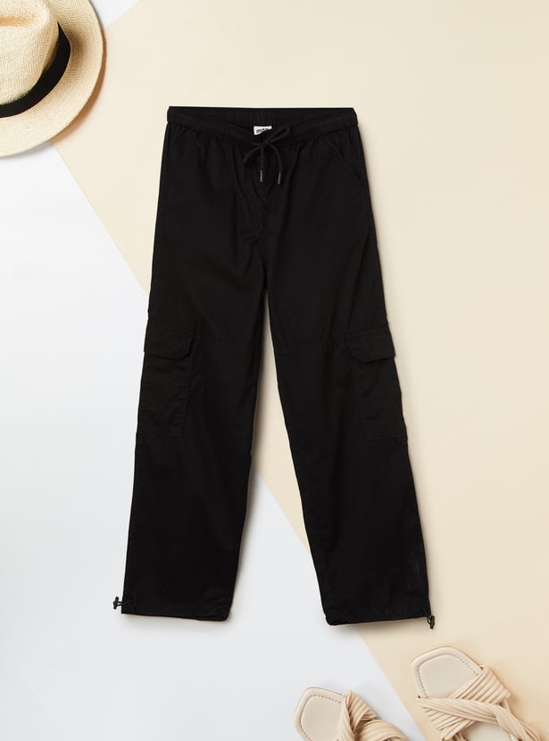 Girls Solid Parachute Cargo Trousers
