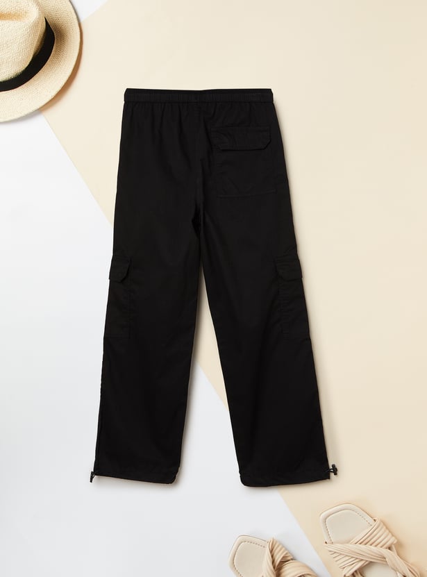 Girls Solid Parachute Cargo Trousers