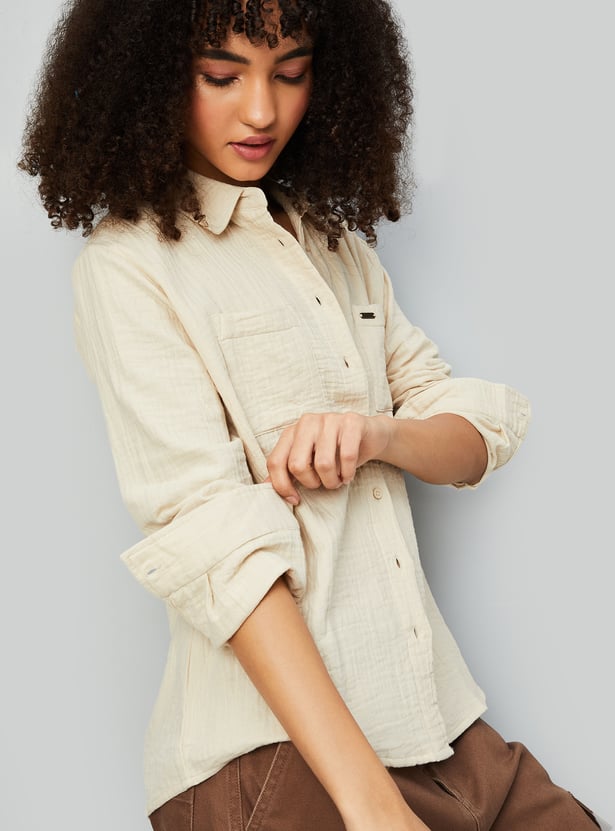 Women Textured Regular Fit Shirt
