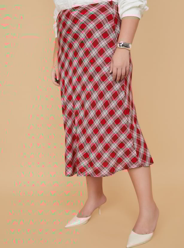 Women Checked A-line Midi Skirt
