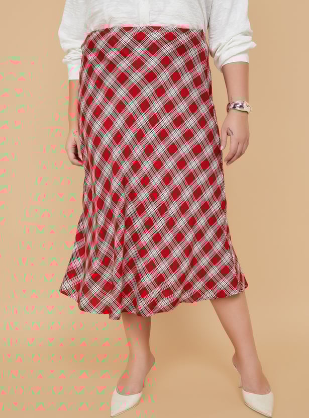 Women Checked A-line Midi Skirt