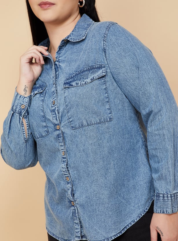 Women Washed Regular Fit Denim Shirt