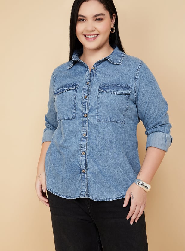 Women Washed Regular Fit Denim Shirt