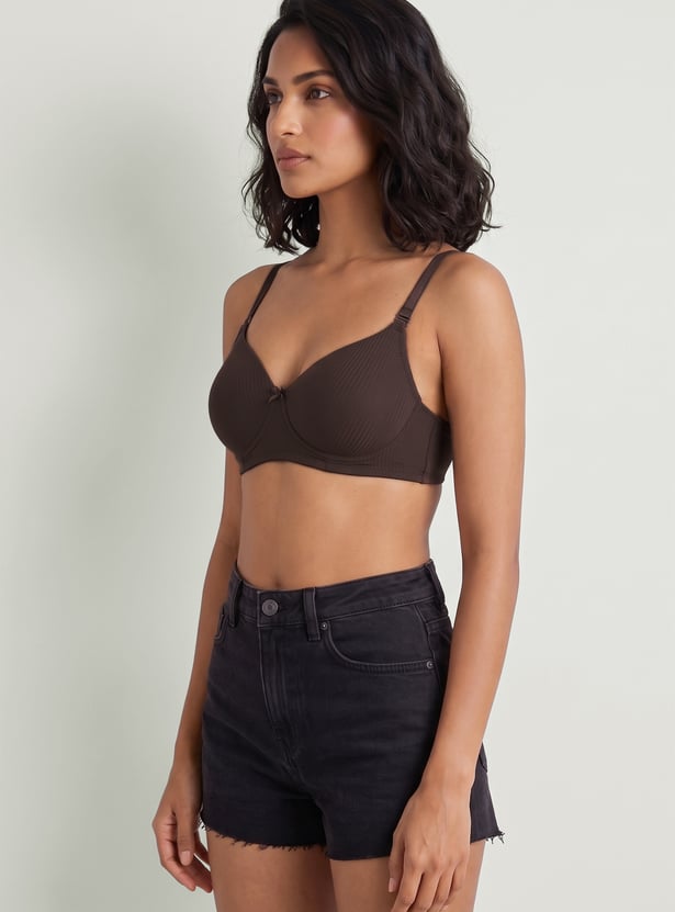 Women Textured Padded Non Wired T-shirt Bra