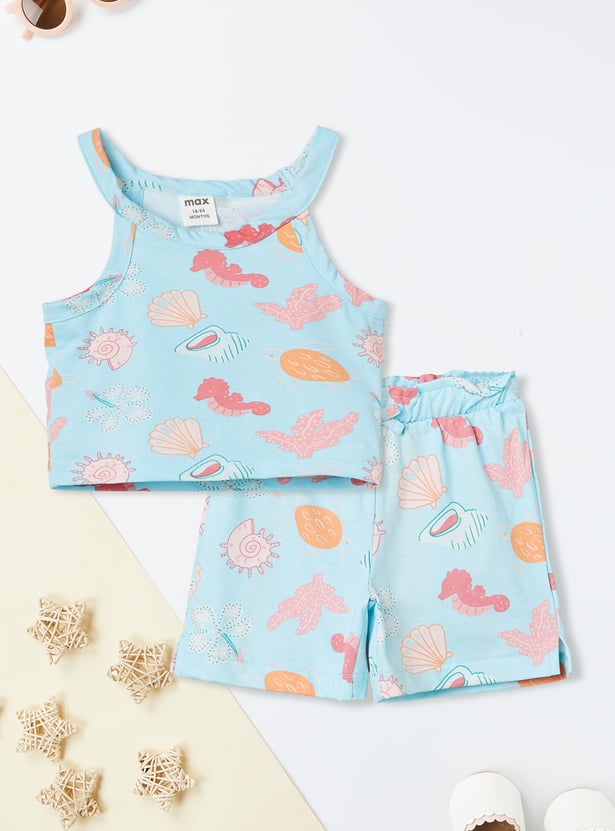 Girls Printed Shorts Set
