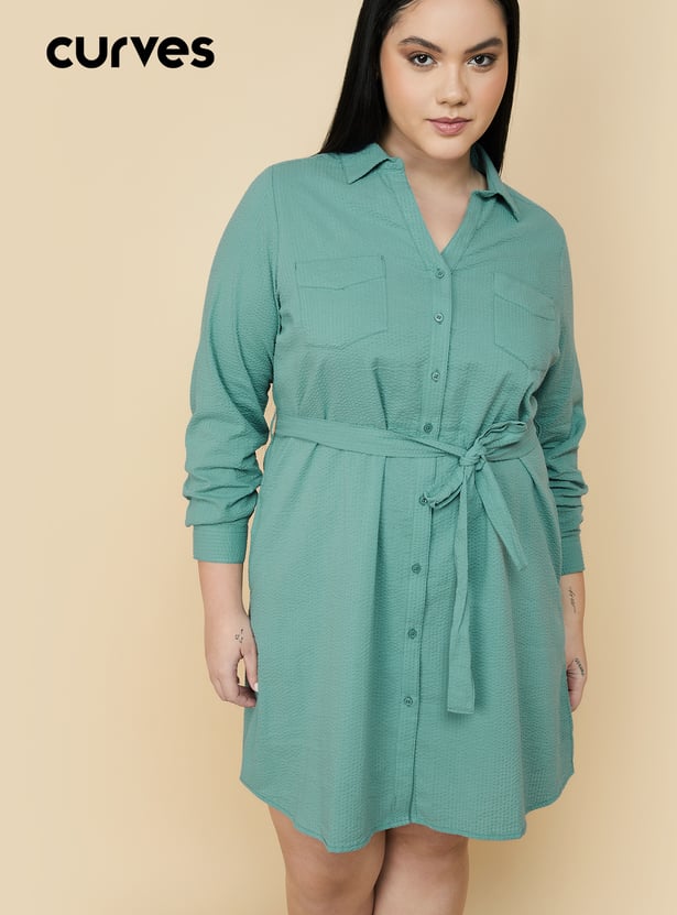 Women Textured Shirt Dress