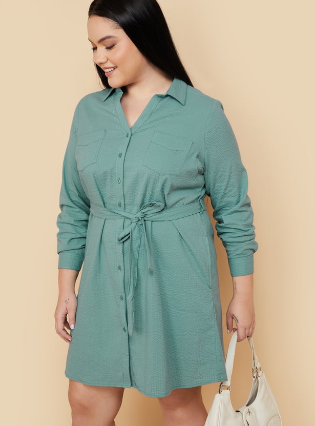 Women Textured Shirt Dress
