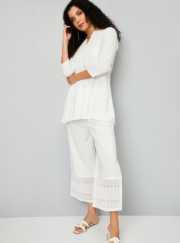 Women Embroidered Hem Palazzos