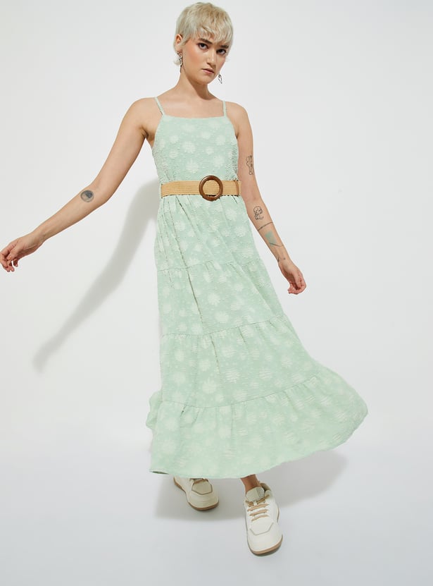 ALAYA F x URB_N Women Textured Tiered Maxi Dress with Belt