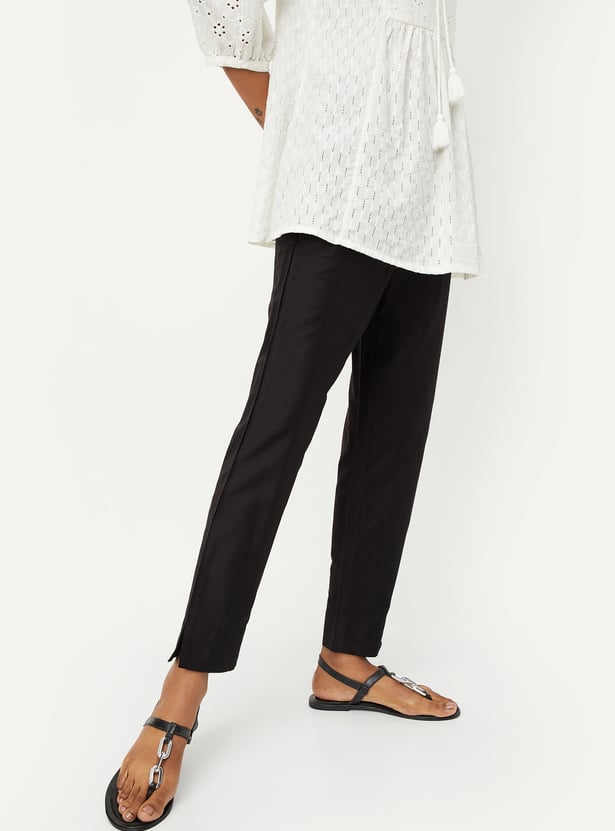 Women Metallic Finish Straight Pants