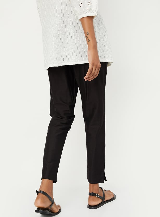 Women Metallic Finish Straight Pants