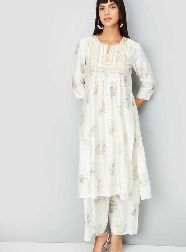 Women Embroidered Straight Kurta Trousers NA Set