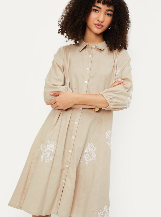 Women Embroidered Shirt Dress