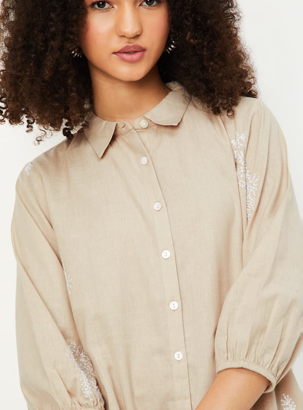 Women Embroidered Shirt Dress