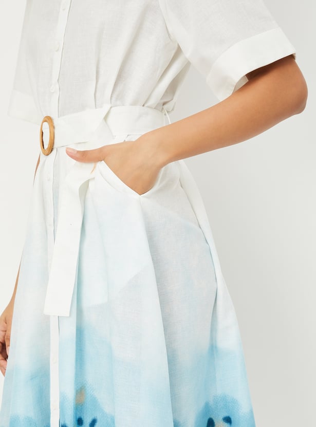 Women Floral Print Belted Shirt Dress