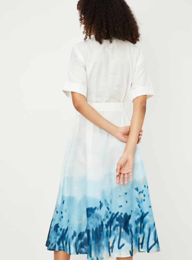 Women Floral Print Belted Shirt Dress