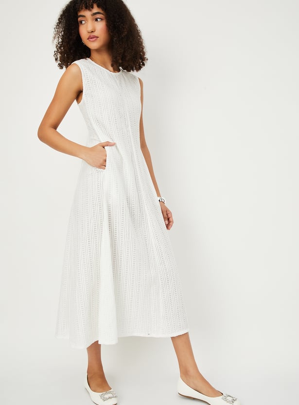Women Lace Embroidered A-line Midi Dress