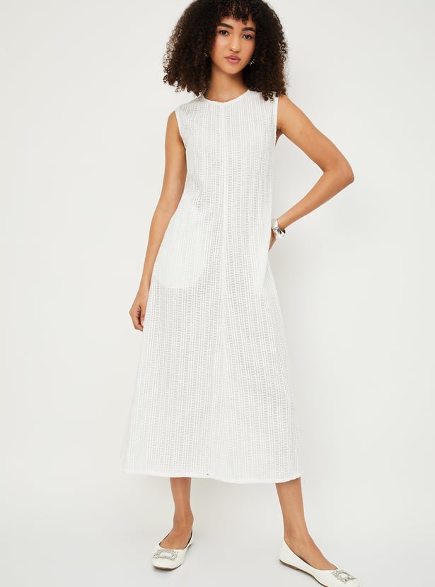 Women Lace Embroidered A-line Midi Dress