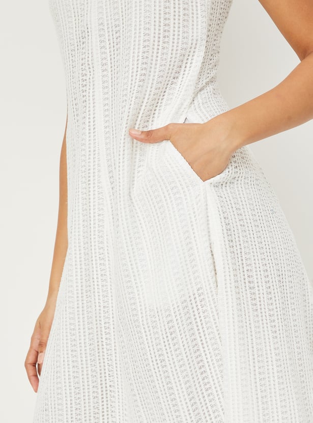 Women Lace Embroidered A-line Midi Dress