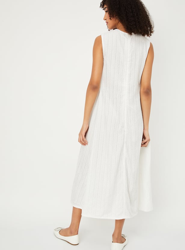 Women Lace Embroidered A-line Midi Dress