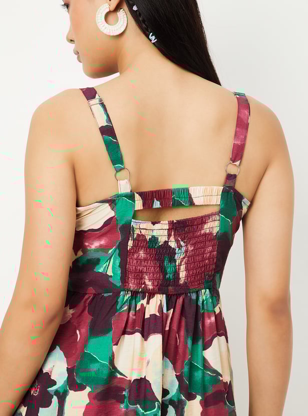 Women Floral Print Tiered Dress