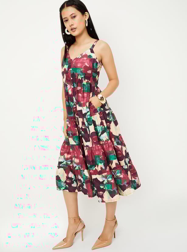 Women Floral Print Tiered Dress