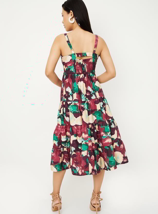 Women Floral Print Tiered Dress