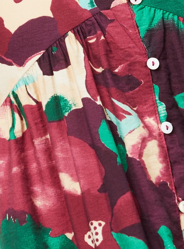 Women Floral Print Tiered Dress