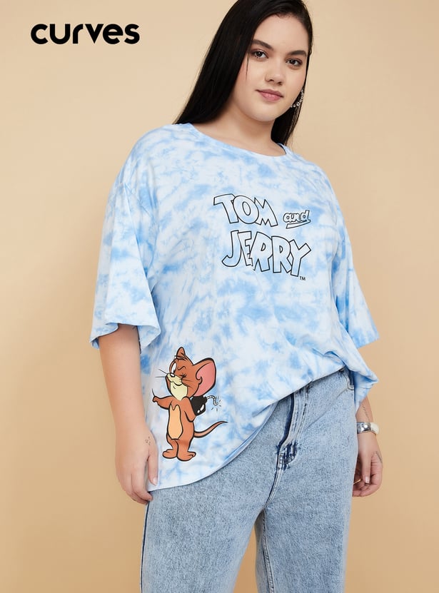 URB_N Women Tom & Jerry Print Oversized T-shirt