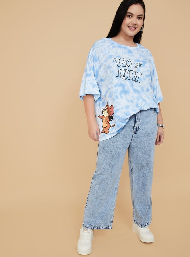URB_N Women Tom & Jerry Print Oversized T-shirt