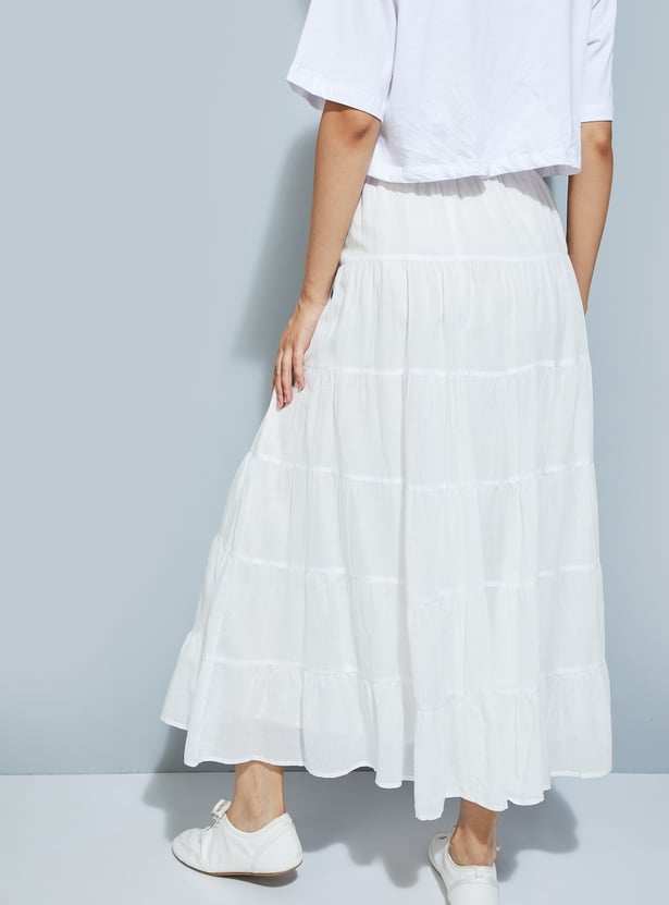 ALAYA F x URB_N Women Solid Tiered Long Skirt