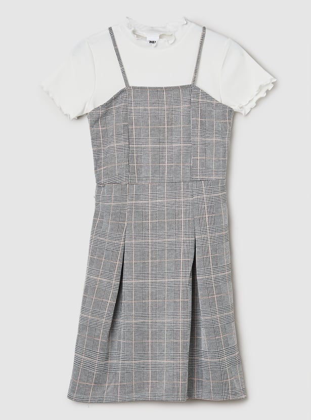Buy Girls Checked Pinafore Dress with T-shirt Online at just Rs